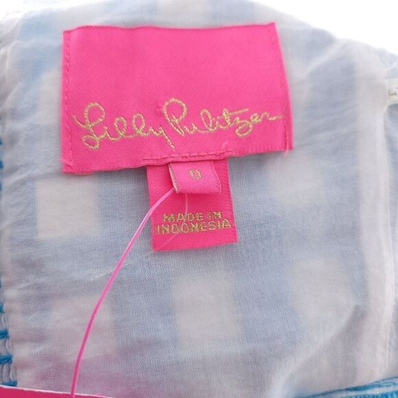 Lilly Pulitzer Sarafina Turquoise Oasis Crinkle Gingham Blouse Size 0 - Picture 9 of 11